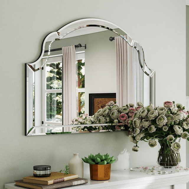 Autdot Large 27.5"x39.5" Wide Arched Mirror for Wall, Scalloped Decorative Wall Mirror with Beveled Glass Frame, Bathroom, Living Room, Bedroom or Entryway
