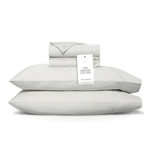 BOLL & BRANCH Signature Hemmed Sheet Set - King + Standard, Mist - Luxury 100% Organic Cotton - Includes 1 Flat, 1 Fitted, 2 Standard Size Pillowcases - Buttery Soft