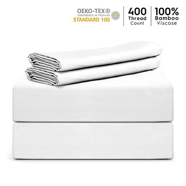 Tafts Bamboo Sheets King Size - 100% Pure Organic Viscose Bamboo Sheet Set - 400TC Bamboo Bed Sheets - 4 Pieces - 17” Deep Pocket - Silk Feel, Cooling, Anti-Static, Hypoallergenic (Cool White)