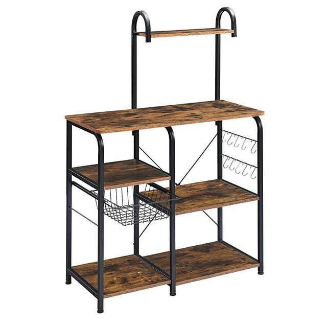Mr IRONSTONE Kitchen Baker's Rack Utility Storage Shelf 35.5" Microwave Stand 4-Tier+3-Tier Shelf for Spice Rack Organizer Workstation(Rustic Brown)