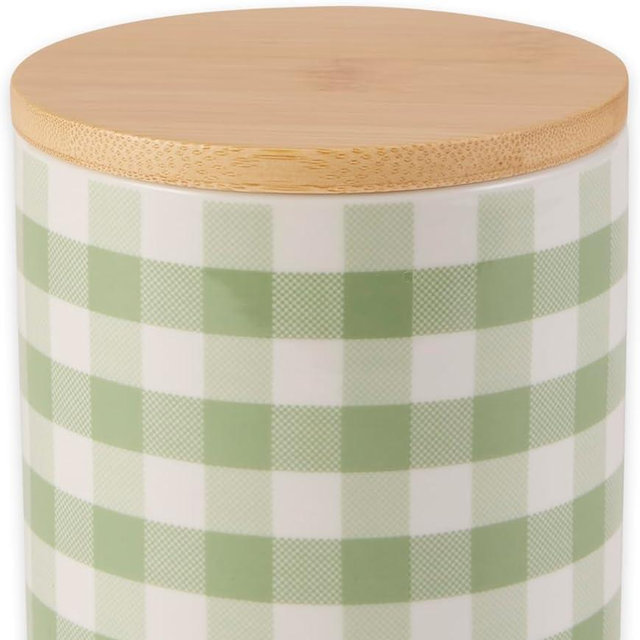 Bone Dry Ceramic Pet Treat Canister, Dishwasher Safe, 4x6.5 Desert Sage Petite Check