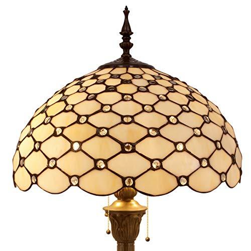 Tiffany Floor Lamp Crystal Pear Bead Stained Glass Lampshade Coffee Table Reading Lamps Antique Style Base Lighting W16 H64 Inch Living Room Bedroom Bookcase Dresser Bedside Desk S005 WERFACTORY