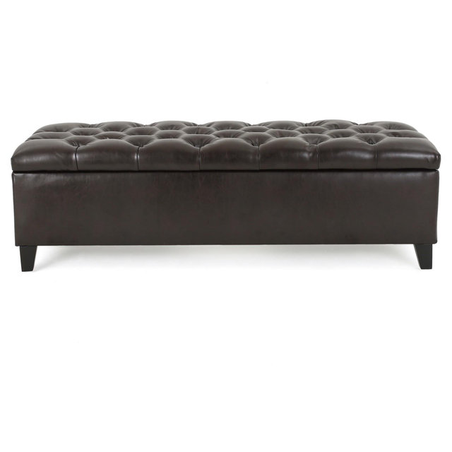 Ottilie Storage Ottoman - Brown Leather - Christopher Knight Home