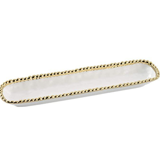 Pampa Bay Porcelain Cracker Cheese and Charcuterie Tray (White and Gold)