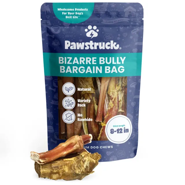 Pawstruck Natural “Bizarre” Bully Sticks Bargain Bag for Dogs & Puppies - Best Bulk Long Lasting Low Odor Chew Bones - 1lb Bag
