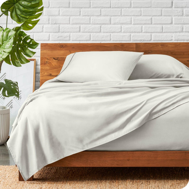 Queen Warm White 4 Piece Ultra-Soft Double Brushed Sheet Set by Bare Home