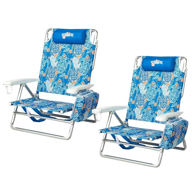 Old Bahama Bay Backpack Beach Chair 2 Pack, Aluminum Lightweight Reclining 5-Position Lounge Chair for Adults Heavy Duty Support 400 LBS Portable Folding with Cooler Bag Camping Chair for Sand Outdoor