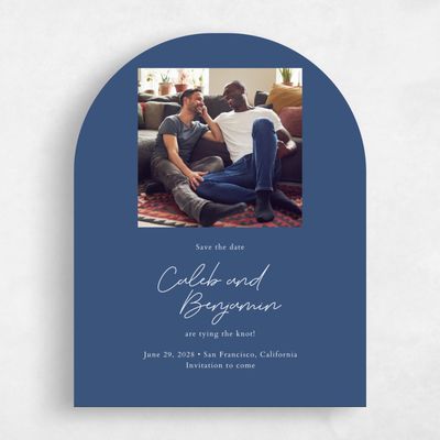 Blue Arch Wedding Save the Date - Alyeska Photo
