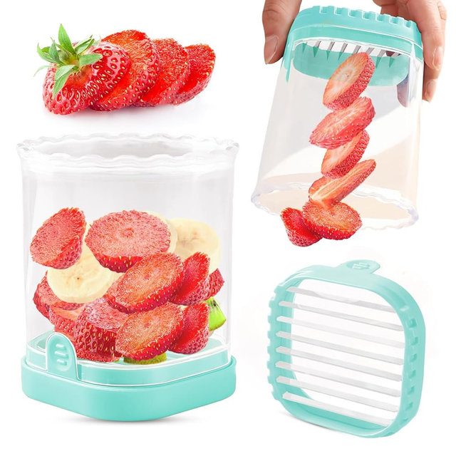 Creative Strawberry & Fruit Slicer - Detachable Cutter with Push Plate (Pale Turquoise)