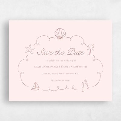 Lightest Blush, Pink Wedding Save the Date - Boracay Landscape