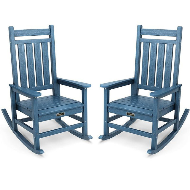 SERWALL HDPE Rocking Chair Set of 2, Outdoord Rocking Chairs for Adult, All Weather Resistant Porch Rockers for Lawn Garden, Navy