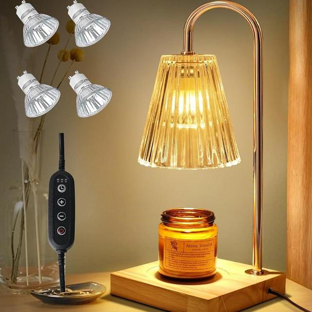 Candle Warmer Lamp with 4 Bulbs - Candle Warmer with Timer Dimmable, Wax Melt Warmer Candle Holders(Clear)
