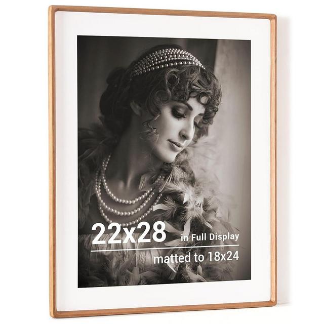 22x28 Poster Frame, USA-Sourced Cherry Wood Picture Frame with HD Tempered Glass, Handcrafted Rounded Corner 22 x 28 Wooden Frames Matted to 18x24 Photos, Horizontal or Vertical Wall Display
