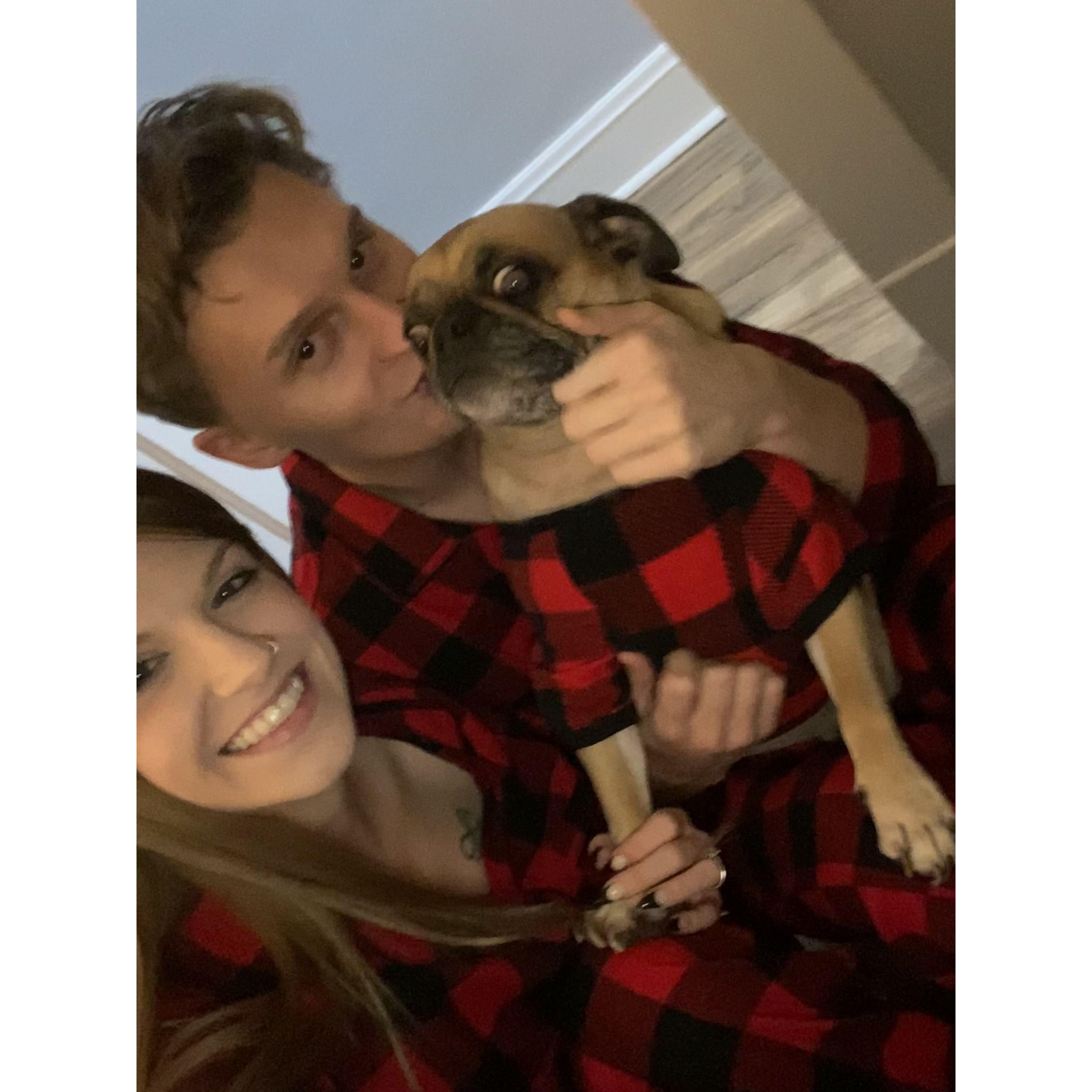 Levi hates pajamas, but he was a good sport for Christmas.