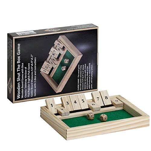 Wooden Shut The Box Game - Wooden Board Game with Dice - Classics Tabletop Version of The Popular English Pub Game - Game Board Measures 9.9"x6.9"x1.2" Comes with 2 dice and Instructions