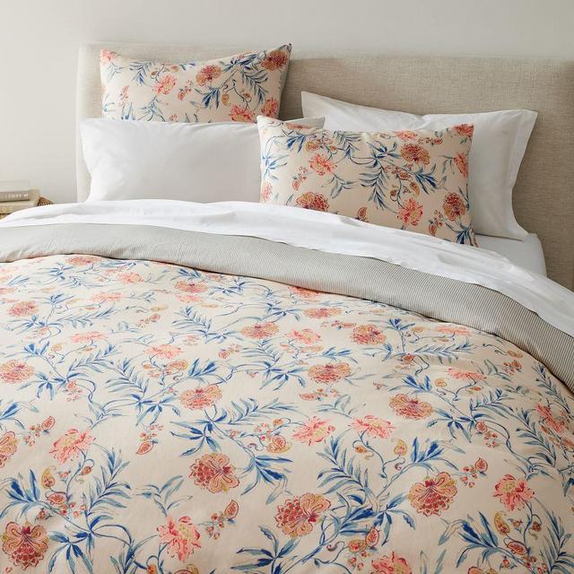 European Flax Linen Cotton Jolie Fleur Duvet, F/Q Set, Blush