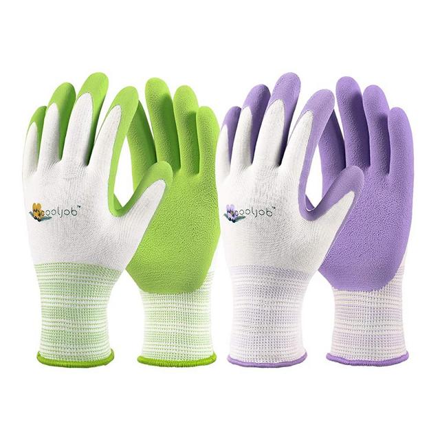 COOLJOB Gardening Gloves for Women, 6 Pairs Breathable Rubber Coated Garden Gloves, Outdoor Protective Work Gloves, Medium Size Fits Most, Lavender Purple & Apple Green (Half Dozen M)