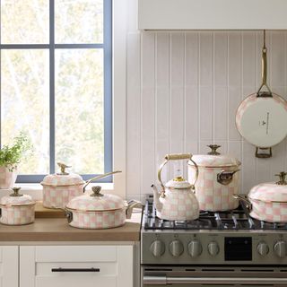 Rosy Check Stainless Steel Saute Pan