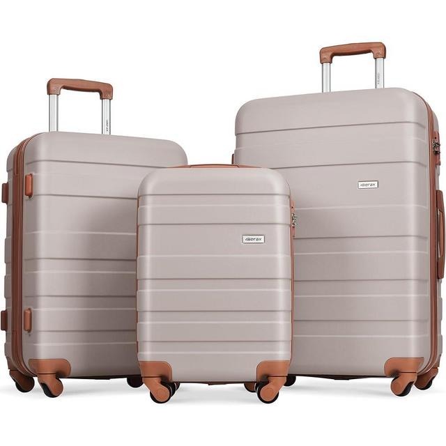 Merax Luggage Set 3 Pcs, ABS Durable Lightweight, 360 Silent Spinner Wheels, Hardshell TSA Lock, Light Brown, 20/24/28 Inch