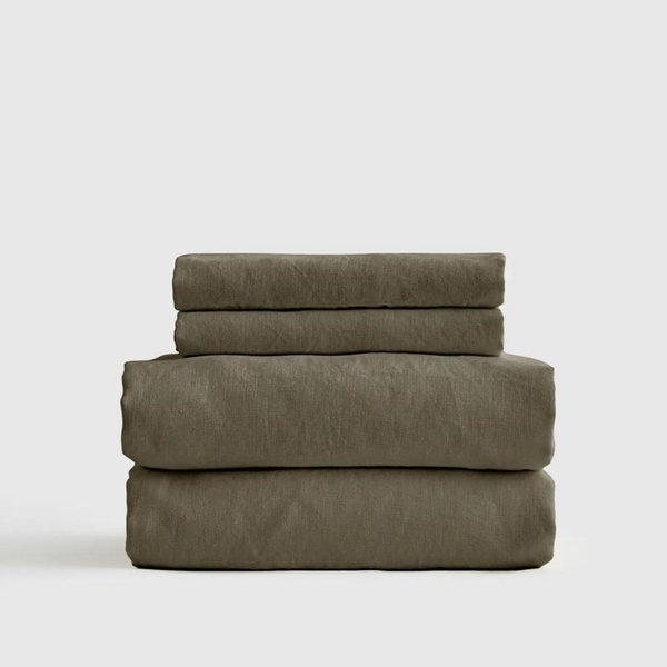 Organic Brushed Cotton Sheet Set in Dusty Olive Queen