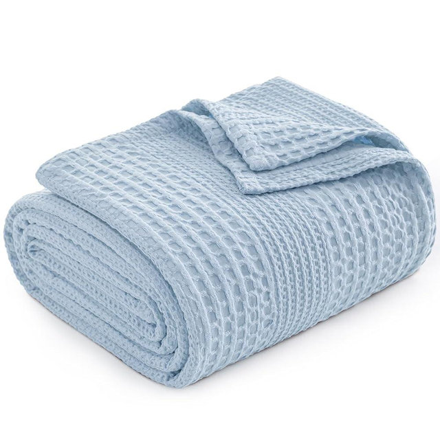 PHF Lightweight Waffle Weave Blanket King Size, Breathable & Ultra Soft, 104"x 90" Soft & Cozy Thin Blanket for Spring & Summer & Hot Sleepers, Bed, Home Decor - Sky Blue