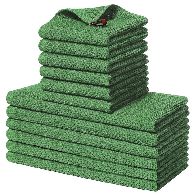 Homaxy 100% Cotton Kitchen Towels and Dishcloths Set, 12 x 12 Inches and 13 x 28 Inches, Set of 12 Bulk Kitchen Towels Set, Ultra Soft Absorbent Dish Towels for Washing Dishes, Grass Green