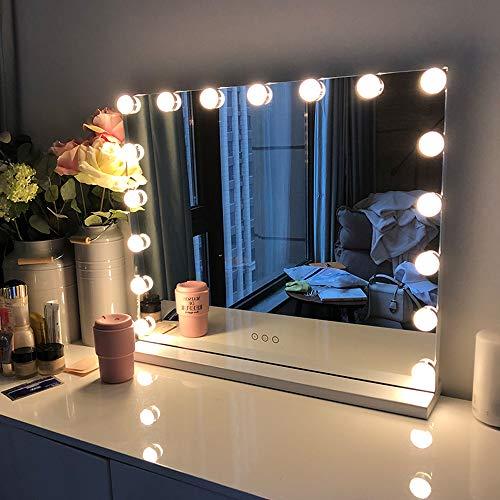 FENCHILIN Large Vanity Mirror with Lights, Hollywood Lighted Makeup Mirror with 14 Dimmable LED Bulbs for Dressing Room & Bedroom, Tabletop or Wall-Mounted, Slim Metal Frame Design, White