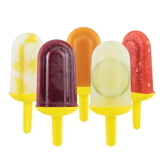 Tovolo 81-34501 Classic Molds with Sticks Ice Maker BPA Free Food Dishwasher Safe for Homemade Juice Popsicles Set of 5 Pops with Stand, Yellow