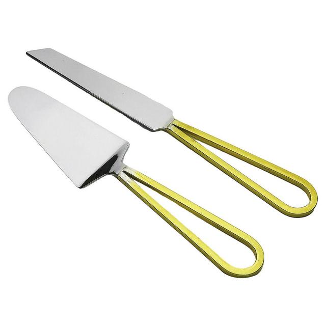 Classic Touch Mundane 2-Piece Cake Knife and Server Set in Gold