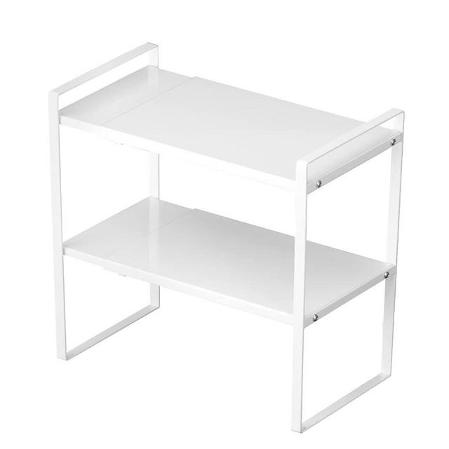 ZEKBEAN 2 Tier Expandable Cabinet Shelf Organizer Over the Sink Storage Rack Adjustable Countertop for Kitchen Bathroom Pantry Spice Cupboard Dish Cup Bottle Pot Metal Plate Heavy Duty Nonslip(White)