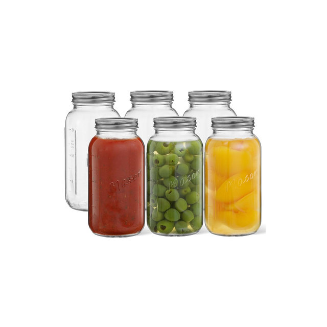JoyJolt Regular Mason Jars with Airtight Lids, Labels and Measures - 32 oz - Set of 6