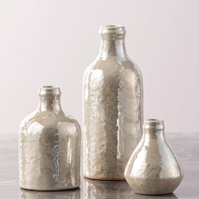 Ceramic Vase Set of 3, Decorative Vases Home Decor Modern Neutral Flower Pampass Boho Vase for Living Room, Table, Mantel, Entryway, Bookshelf, Kitchen, Bedroom, Bathroom - White