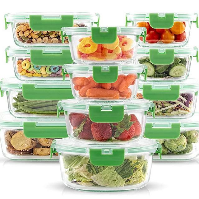 JoyJolt JoyFul 24pc Borosilicate Glass Storage Containers with Lids. 12  Airtight, Freezer Safe Food Storage Containers, Pantry Kitchen Storage