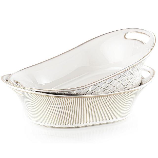 getstar Large Serving Bowl Set of 2, Platter for Serving Food Party, Big Salad Bowl with Handle, Microwave and Dishwasher Safe