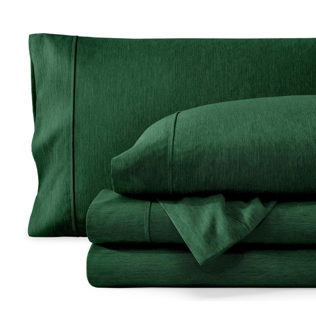 Queen Heathered Forest Green 4 Piece Ultra-Soft Double Brushed Sheet Set by Bare Home