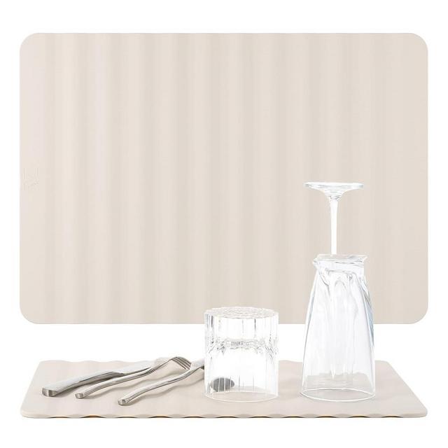 Li&Zhao Dish Drying Mats for Kitchen Counter - 16.6" x 11.8" Dish Mat Drying Kitchen Mat Silicone Drying Mat Kitchen Drying Mat Silicone Mats Dish Rack Mat Dish Drainer Mat(Beige)