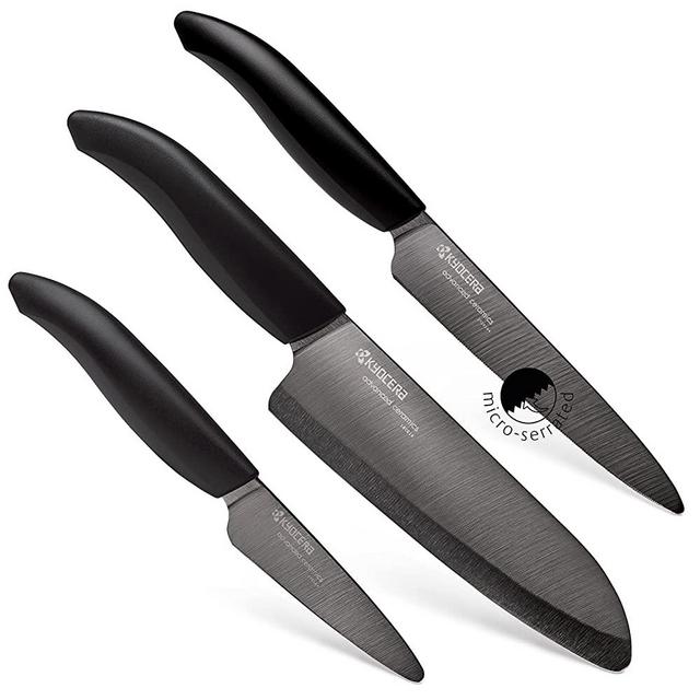 Kyocera Revolution 3pc ceramic knife set, 6", 5" and 3", black
