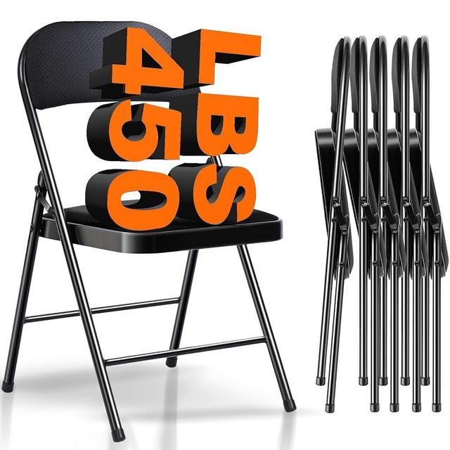 LUCKPRO Folding Chairs with Cushion - Foldable Chairs 6 Pack Heavy Duty Steel Frame, 450lb Capacity Padded Seats for Indoor/Outdoor Parties, Compact Apartments Events (Black, 31" Height, 18" Seat)