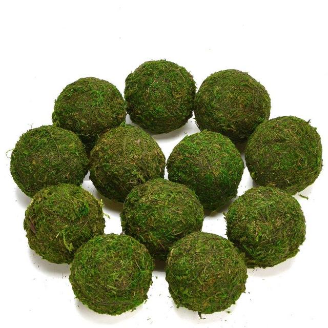 Byher Decorative Ball Natural Green Moss Handmade (3.5"-Set of 6)