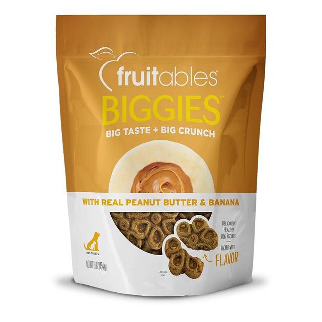 Fruitables Biggies Dog Biscuits – Crunchy Dog Biscuits Made with Pumpkin – Healthy Dog Treats Packed with Real Fruit Flavor – Free of Wheat, Corn and Soy – Peanut Butter & Banana – 16 oz