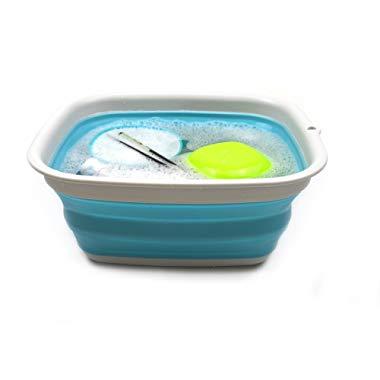 SAMMART 9.45L (2.5 Gallon) Collapsible Tub - Foldable Dish Tub - Portable Washing Basin - Space Saving Plastic Washtub (Bright Blue, M)