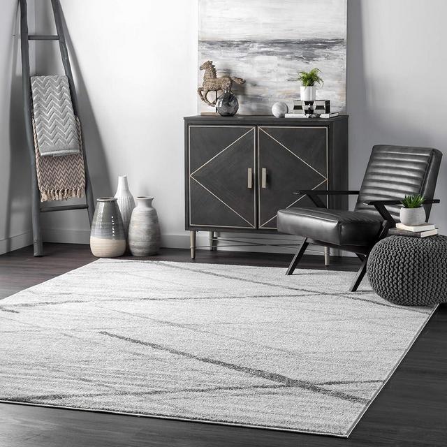 nuLOOM 6 Square Thigpen Contemporary Area Rug, Grey, Abstract Lines, Non-Slip Backing, Stain Resistant, For Bedroom, Dining Room, Living Room, Hallway, Office, Kitchen, Entryway
