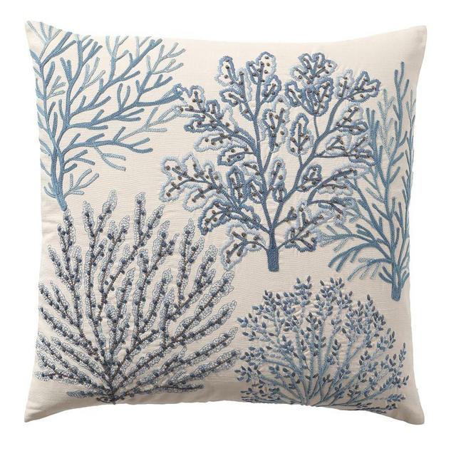 Layered Coral Embroidered Pillow Cover, 24", Blue