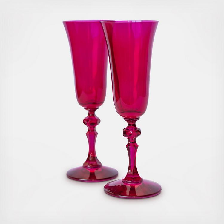 Estelle Colored Glass Hand-Blown Wine Glass 6-Piece Set - Fuchsia