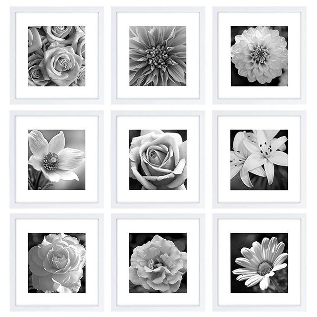 eletecpro 12x12 Picture Frames White Set of 9 Wooden Square Photo Frame Poster Frame for Wall Hanging Home Decoration-Mounting Hardware Included (White, 12x12)