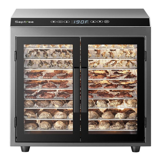 Septree Beef Jerky Dehydrator Machine, 9 Large Trays Double Door Food Dryer for Herbs, Fruit, Pet Treats, Heavy Duty Design with Digital Timer, 1000W Fast Drying Dehydrators for Home, Gunmetal Gray