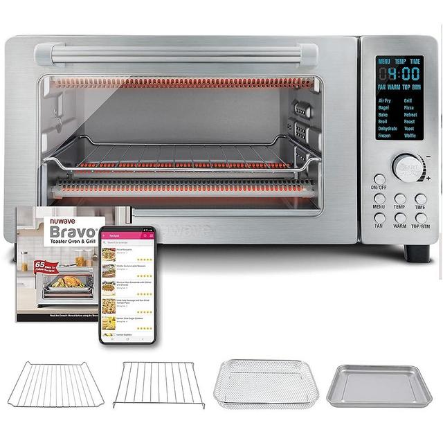 Nuwave Bravo 12-in-1 Digital Toaster Oven, Countertop Convection Oven & Air Fryer Combo, 1800 Watts, 21-Qt Capacity, 50°-450°F Temp Controls, Dual Zone Surround Cooking, Linear T Technology, SS Look