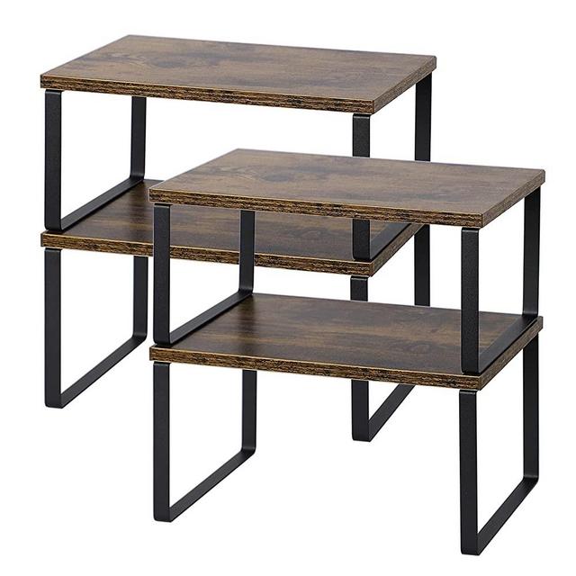 NEX Kitchen Counter Shelf, Stackable Cabinet Shelf Organizers Countertop Expandable Shelf for Pantry - Set of 4 - Brown