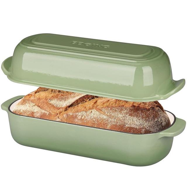 EDGING CASTING Enameled Cast Iron Loaf Pan with Lid, Dutch Oven Bread pan for Homemade Sourdough Bread Baking, 12.5x5.5 inch, 5qt, Pistachio Green