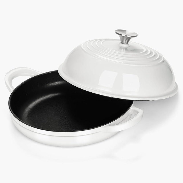 HaSteeL 5 QT Cast Iron Dutch Oven, Pre-seasoned Enamel Pot with Lid, Non-stick Round Cookware for Sourdough Bread Baking Cooking Roasting Frying, Heavy Duty & Oven Safe (White)